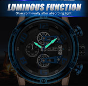 MEGIR Fashion Mens Watches Luxury Sports Watches Leather Strap Army Military Quartz Wristwatch Chronograph Male Clock 2078 - Freeyouthzbandz