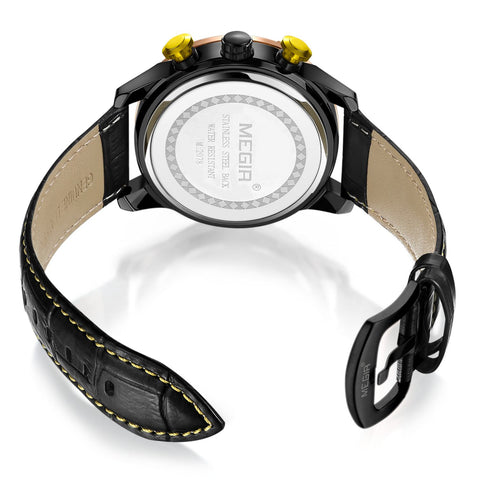 MEGIR Fashion Mens Watches Luxury Sports Watches Leather Strap Army Military Quartz Wristwatch Chronograph Male Clock 2078 - Freeyouthzbandz