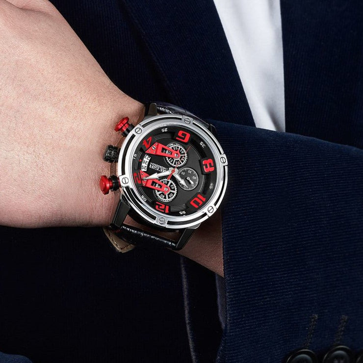 MEGIR Fashion Mens Watches Luxury Sports Watches Leather Strap Army Military Quartz Wristwatch Chronograph Male Clock 2078 - Freeyouthzbandz