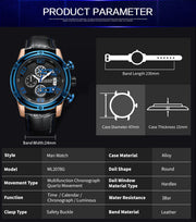 MEGIR Fashion Mens Watches Luxury Sports Watches Leather Strap Army Military Quartz Wristwatch Chronograph Male Clock 2078 - Freeyouthzbandz