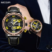 MEGIR Fashion Mens Watches Luxury Sports Watches Leather Strap Army Military Quartz Wristwatch Chronograph Male Clock 2078 - Freeyouthzbandz