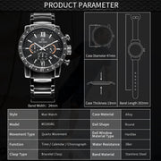 MEGIR Luxury Men's Business Watches Chronograph Waterproof Stainless Steel Quartz Watch Calendar Male Clock Reloj Hombre 3008 - Freeyouthzbandz