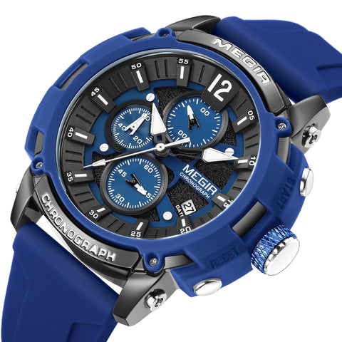 MEGIR Fashion Military Watch for Men Top Luxury Sport Quartz Chronograph Waterproof Male Clock Wristwatch Silicone Reloj Hombre - Freeyouthzbandz