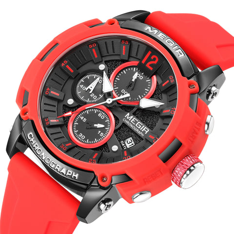MEGIR Fashion Military Watch for Men Top Luxury Sport Quartz Chronograph Waterproof Male Clock Wristwatch Silicone Reloj Hombre - Freeyouthzbandz