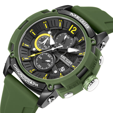 MEGIR Fashion Military Watch for Men Top Luxury Sport Quartz Chronograph Waterproof Male Clock Wristwatch Silicone Reloj Hombre - Freeyouthzbandz