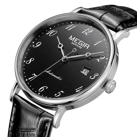 MEGIR Luxury Automatic Mechanical Watch for Men Large Dial Sapphire Leather Strap Male Wristwatch Sports Waterproof Date Clock 62012 - Freeyouthzbandz