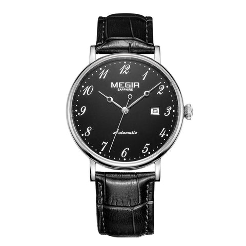 MEGIR Luxury Automatic Mechanical Watch for Men Large Dial Sapphire Leather Strap Male Wristwatch Sports Waterproof Date Clock 62012 - Freeyouthzbandz