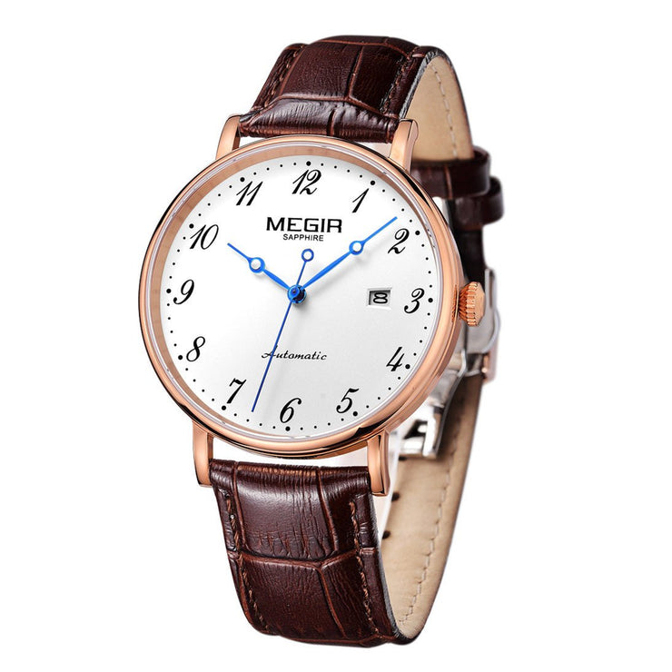 MEGIR Luxury Automatic Mechanical Watch for Men Large Dial Sapphire Leather Strap Male Wristwatch Sports Waterproof Date Clock 62012 - Freeyouthzbandz