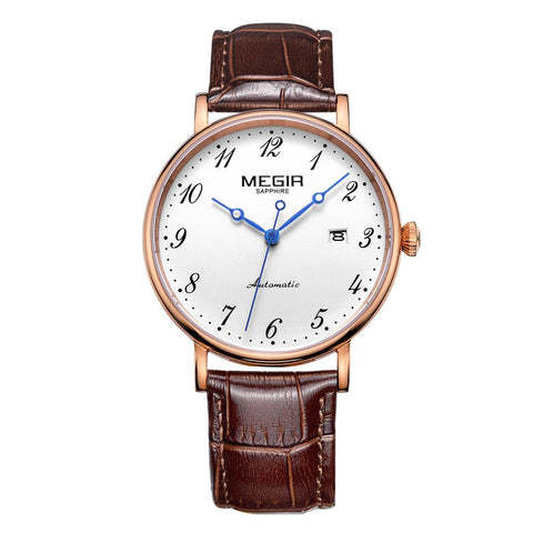 MEGIR Luxury Automatic Mechanical Watch for Men Large Dial Sapphire Leather Strap Male Wristwatch Sports Waterproof Date Clock 62012 - Freeyouthzbandz