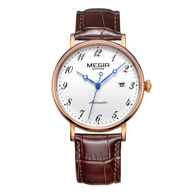 MEGIR Luxury Automatic Mechanical Watch for Men Large Dial Sapphire Leather Strap Male Wristwatch Sports Waterproof Date Clock 62012 - Freeyouthzbandz