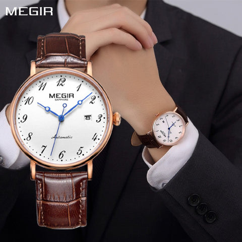 MEGIR Luxury Automatic Mechanical Watch for Men Large Dial Sapphire Leather Strap Male Wristwatch Sports Waterproof Date Clock 62012 - Freeyouthzbandz