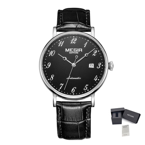 MEGIR Luxury Automatic Mechanical Watch for Men Large Dial Sapphire Leather Strap Male Wristwatch Sports Waterproof Date Clock 62012 - Freeyouthzbandz