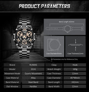 RUIMAS Quartz Watches Men's Business Wristwatch Waterproof Male Clock Chronograph Stainless Steel Casual Watch reloj hombre 331 - Freeyouthzbandz