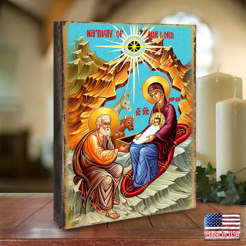 Orthodox Nativity Wooden Gold Plated Religious Orthodox Sacred Icon - Inspirational Icon Decor - 85052 - Freeyouthzbandz