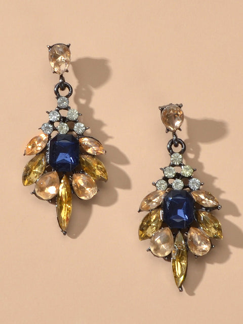 Luxurious Blue Champagne Crystal Flower Wedding Dangle Chunky Chandelier Earring - Freeyouthzbandz