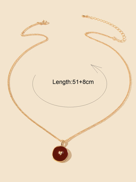 Fashion Accessories Gold Chain Heart Windred Enamel Round Charm Ladies Necklace - Freeyouthzbandz