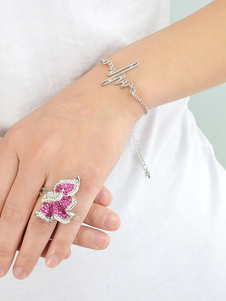 Minimalist Jewellery Gold Silver Black Metal Heartbeat Charm Bracelet for Women - Freeyouthzbandz