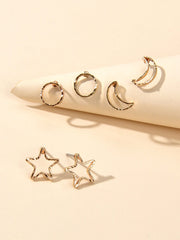 3 pairs Minimalist Jewelry Circle Star Moon Trendy Stud Small Earrings for Women - Freeyouthzbandz