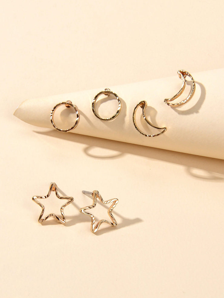 3 pairs Minimalist Jewelry Circle Star Moon Trendy Stud Small Earrings for Women - Freeyouthzbandz