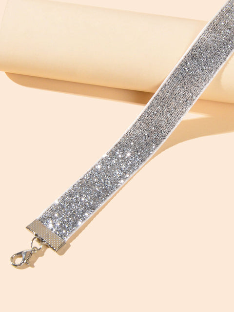 Shiny Gray Tattoo Choker Ribbon Stretch Necklace for Party Fashion Women Collar - Freeyouthzbandz