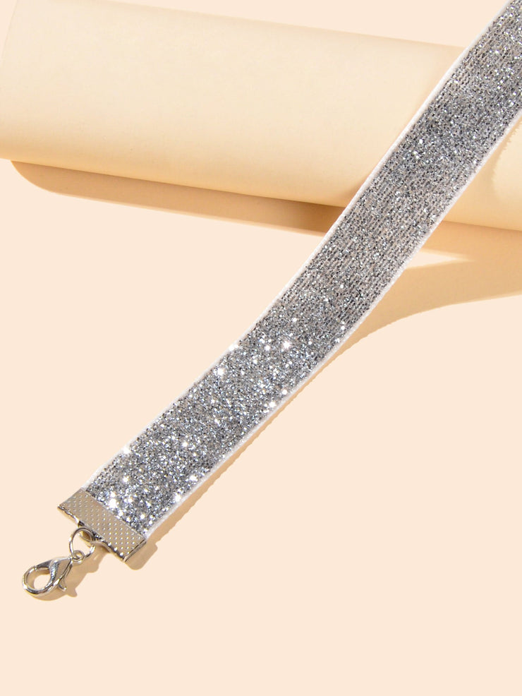 Shiny Gray Tattoo Choker Ribbon Stretch Necklace for Party Fashion Women Collar - Freeyouthzbandz