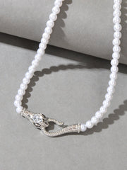 Punk Retro Pearl Beads Chain Gold Silver Snake Short Clavicle Statement Necklace - Freeyouthzbandz