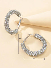Party Gift Decoration Silver Rhinestone Shining Hoop Huggie Earrings AU Stock - Freeyouthzbandz