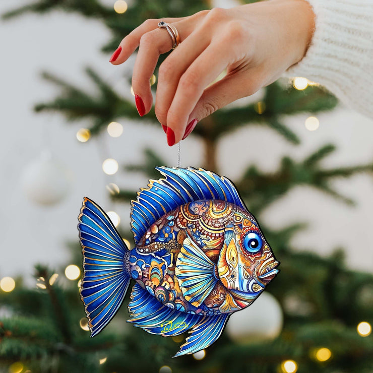 Coastal Decorations - Sapphire Sea Fish Wooden Ornaments by G. Debrekht Coastal Holiday Decor - 8688307 - Freeyouthzbandz