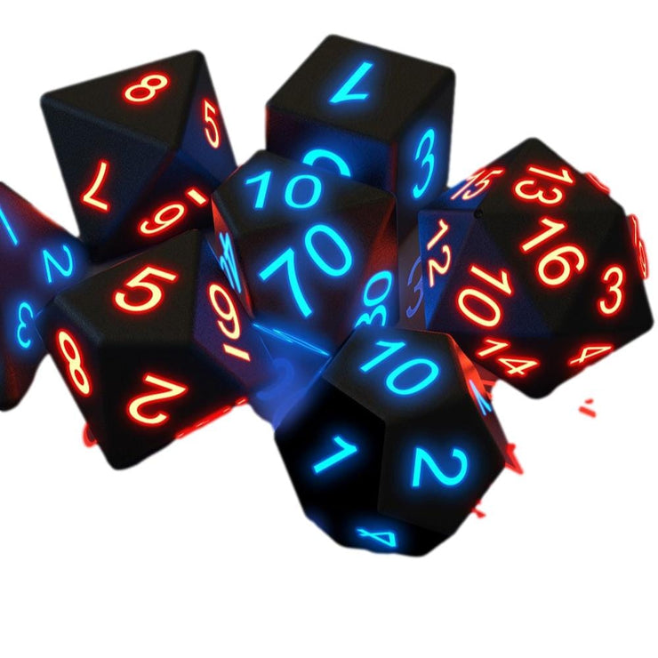 Luminous Electronic Glow Polyhedral DND RPG Game Dice Set of 7 - Freeyouthzbandz