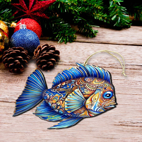 Coastal Decorations - Sapphire Sea Fish Wooden Ornaments by G. Debrekht Coastal Holiday Decor - 8688307 - Freeyouthzbandz