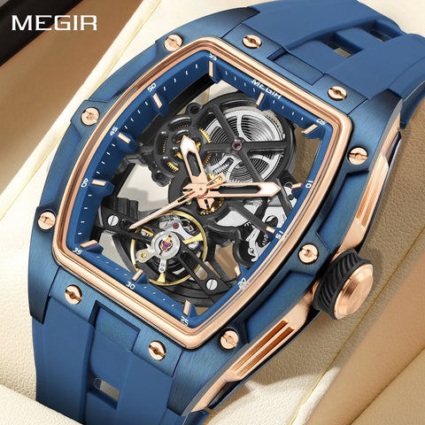MEGIR Original Fashion Men Watches Automatic Mechanical Watch Steel Case Sport Skeleton Dial Wristwatch Waterproof Clock Reloj Hombre 2242 - Freeyouthzbandz