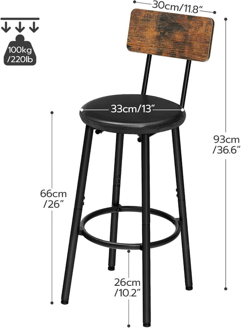 Rustic Brown PU Bar Stools Set of 2 26 Inch With Footrest - Freeyouthzbandz
