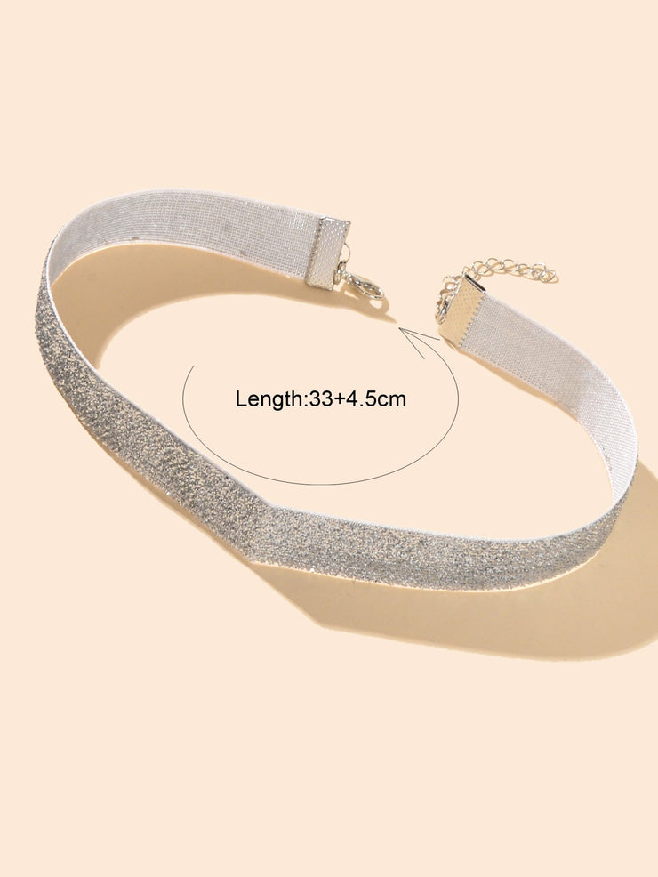 Shiny Gray Tattoo Choker Ribbon Stretch Necklace for Party Fashion Women Collar - Freeyouthzbandz