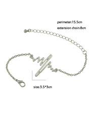 Minimalist Jewellery Gold Silver Black Metal Heartbeat Charm Bracelet for Women - Freeyouthzbandz