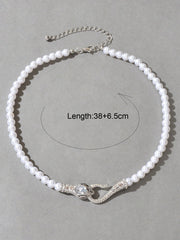 Punk Retro Pearl Beads Chain Gold Silver Snake Short Clavicle Statement Necklace - Freeyouthzbandz