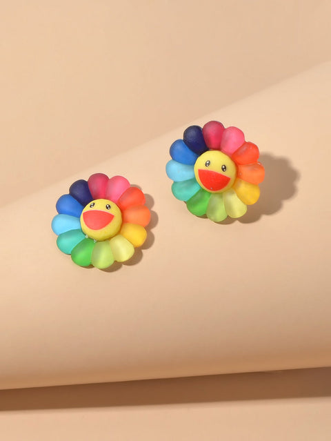 Cute Colourful Flower Acrylic Smile Face Stud Earrings Girlfriend Lover Y2k Gift - Freeyouthzbandz