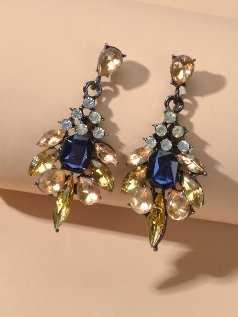 Luxurious Blue Champagne Crystal Flower Wedding Dangle Chunky Chandelier Earring - Freeyouthzbandz