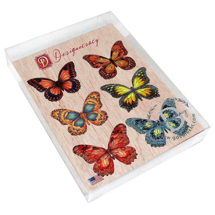 Summer Butterfly Decorative Eco Wood Magnets Set of 6 by G. Debrekht - Wildlife Decor - 8090012 - 1G - S6 - Freeyouthzbandz