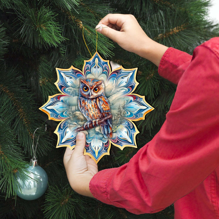 Great Horned Owl Snowflake Large Wooden Ornament by G. Debrekht - Nature Wildlife Decor - 8688436M - Freeyouthzbandz