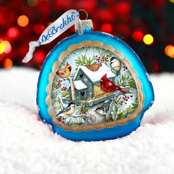 Mercury Glass Birdhouse - Winter Cardinals - Christmas Tree Decor by Susan Winget - Welcome Winter - Handmade Gift - Handblown Glass - 756 - 115 - SW - Freeyouthzbandz