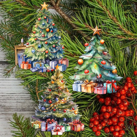 Christmas Tree Clip - On Eco Wood Decorative Ornaments Set of 3 by G. Debrekht - Christmas Decor - 8091044C - S3 - Freeyouthzbandz