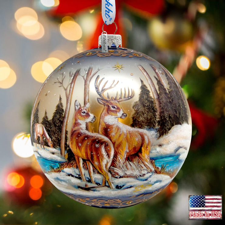 Peaceful Greetings Reindeers Ball Glass Ornament Limited Edition by G. DeBrekht - Christmas Decor - 73883 - Freeyouthzbandz