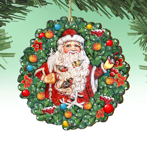 Santa Wreath with Birds Wooden Ornaments by G. DeBrekht - Christmas Santa Snowman Decor - 8185320 - Freeyouthzbandz
