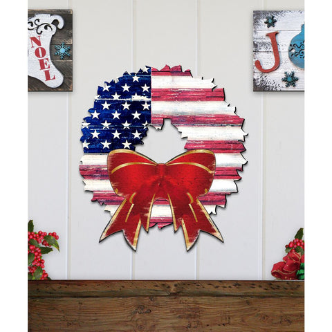 USA American Flag Wreath Holiday Door Decor by G. DeBrekht - American Christmas Decor - 8185302H - USA - Freeyouthzbandz