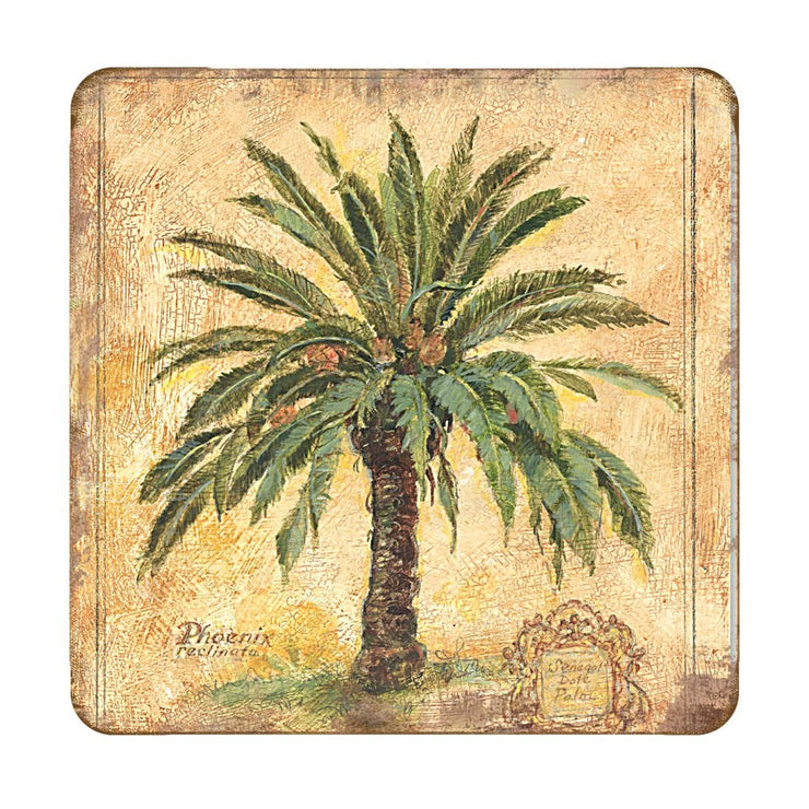 Palm Tree Coastal Wooden Cork Coasters Gift Set of 4 by Nature Wonders - Coastal Sea - Life Decor - 8198630C - S4 - Freeyouthzbandz