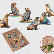 Magic Sea Lions Clip - On Eco Wood Decorative Ornaments Set of 6 by G. Debrekht - Wildlife Decor - 8090112C - S6 - Freeyouthzbandz