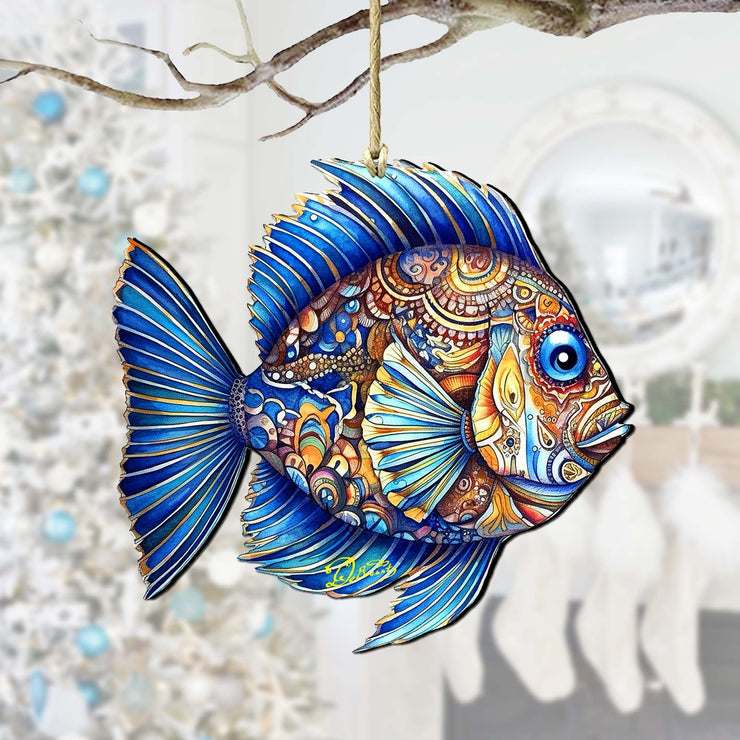 Coastal Decorations - Sapphire Sea Fish Wooden Ornaments by G. Debrekht Coastal Holiday Decor - 8688307 - Freeyouthzbandz