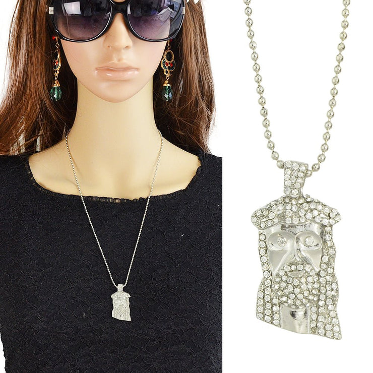 Designer Jewellery Long Silver Gold Popcorn Chain Rhinestone Avatar Pendant Necklace - Freeyouthzbandz