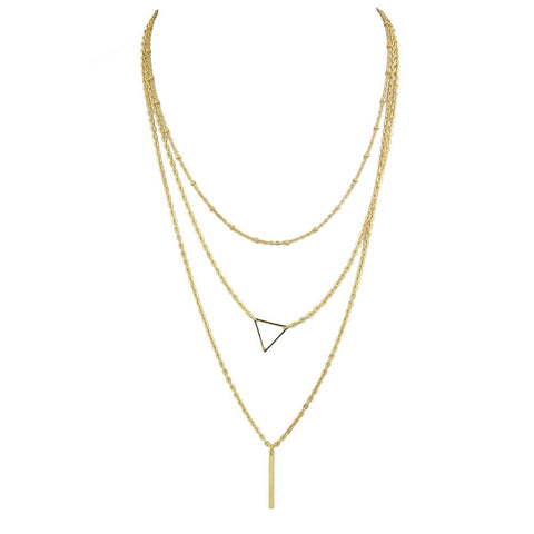 Multi - layer Gold Silver Chain Triangle Bar Charm Necklace Party Daily Jewellery - Freeyouthzbandz