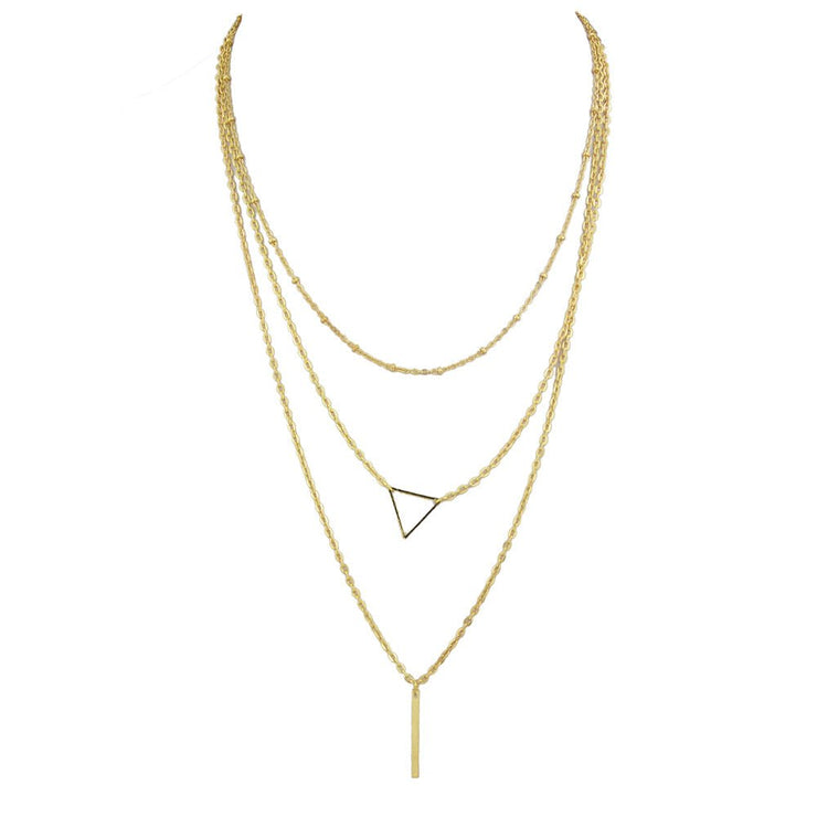 Multi - layer Gold Silver Chain Triangle Bar Charm Necklace Party Daily Jewellery - Freeyouthzbandz